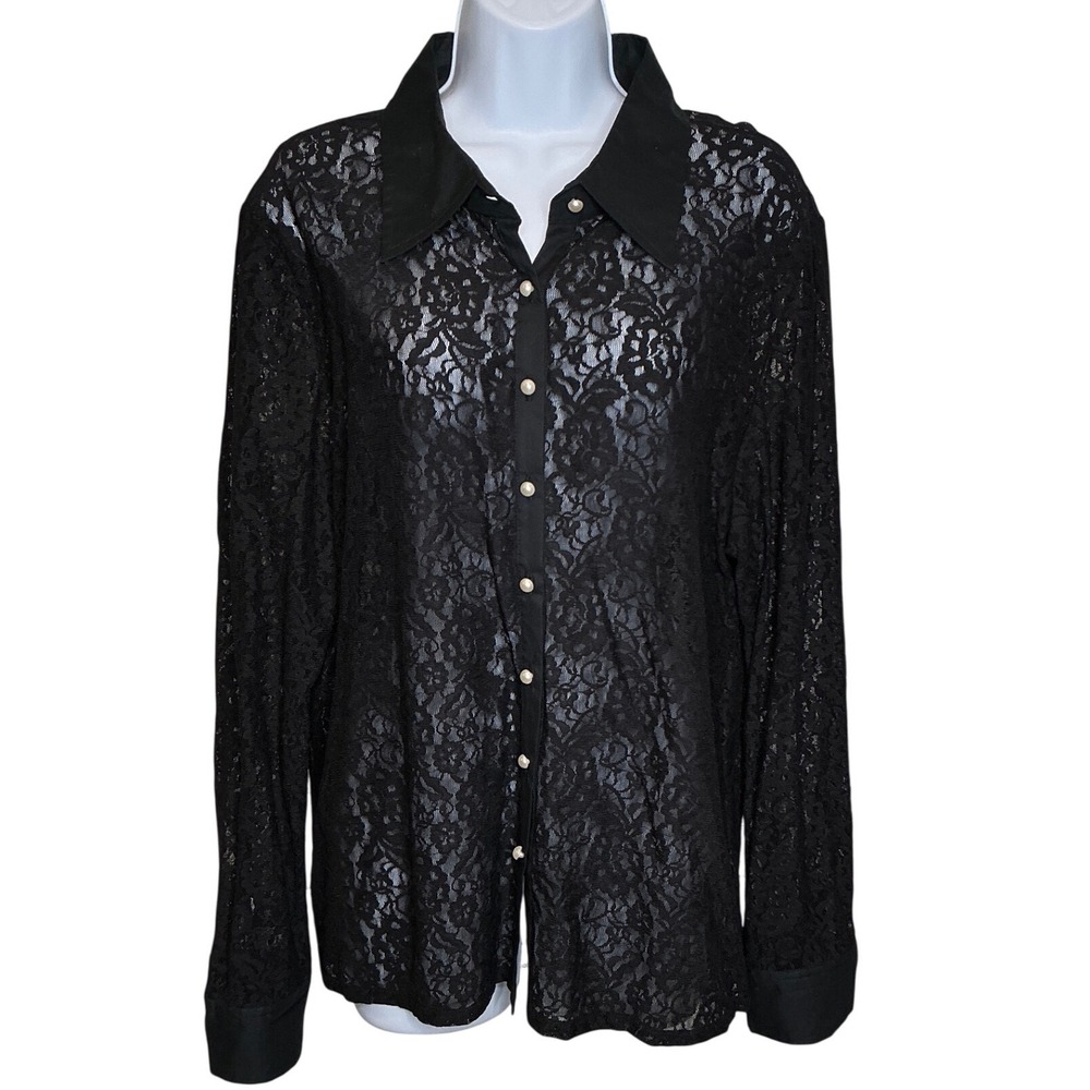 Provence d'amour Womens Sheer Button Up Lace‎ Blouse Est Sz L/XL Whimsigoth